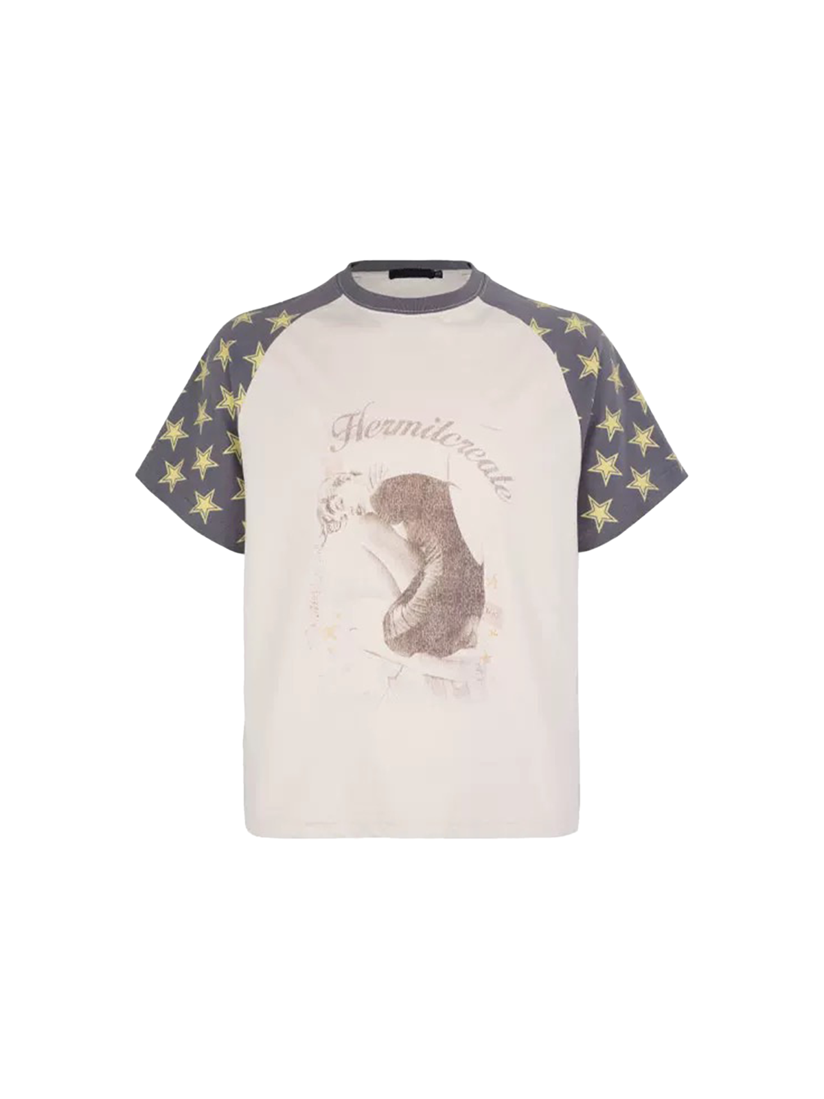 Brick Lane Baggy Contrast Color Star T-Shirt - Pink