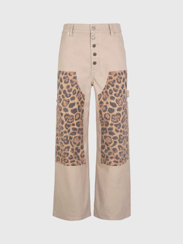 Brick Lane Straight Leopard Pants - Pink