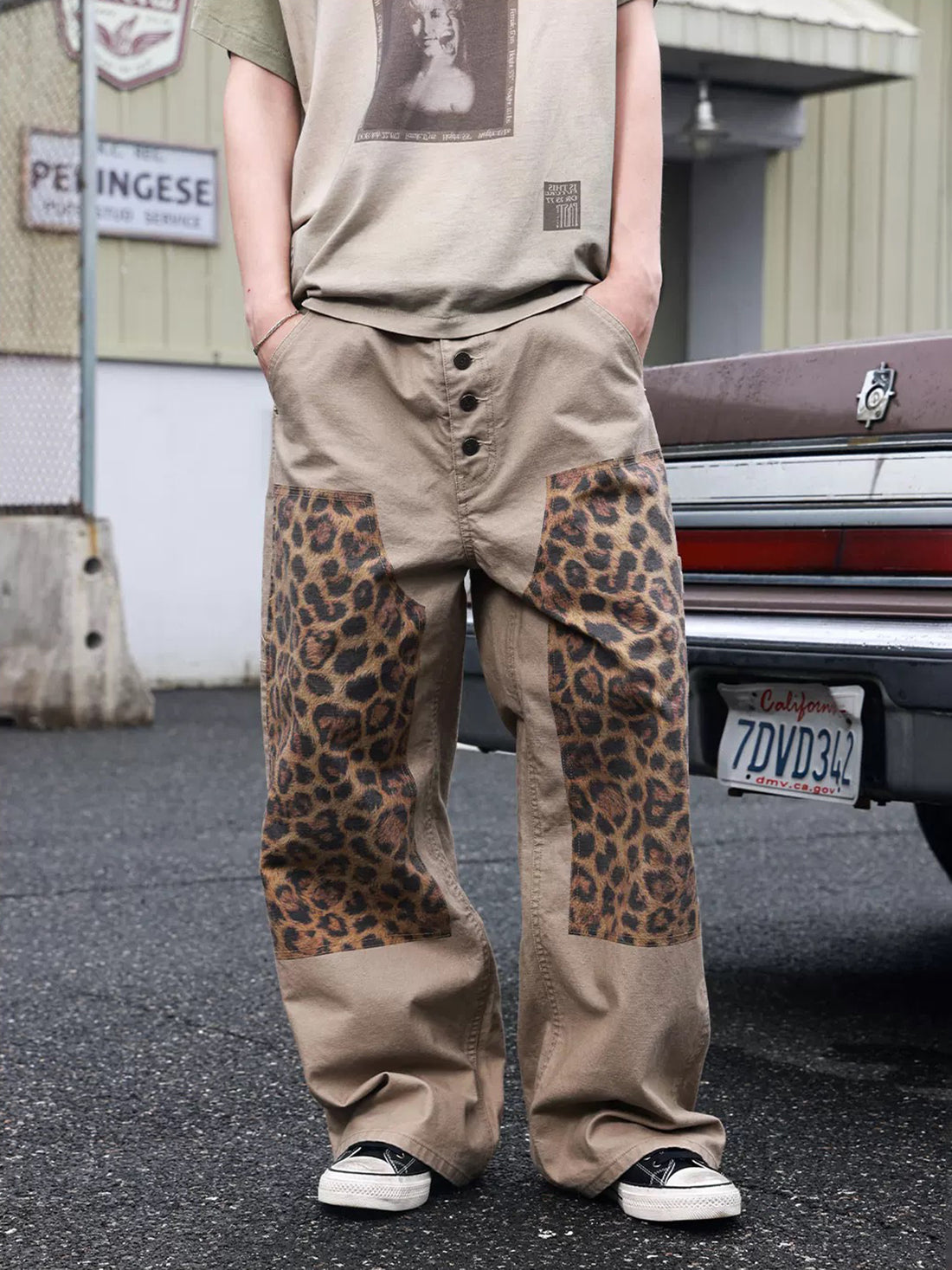 Brick Lane Straight Leopard Pants - Pink
