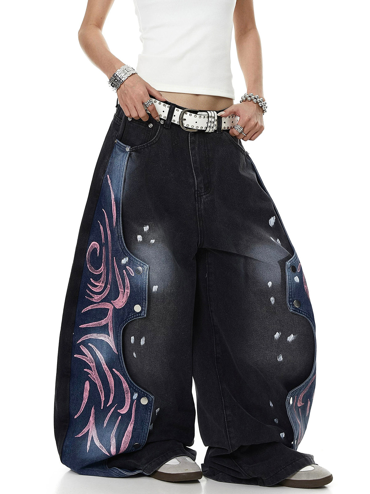 Brick Lane Wide-leg Graphic Pants - Black