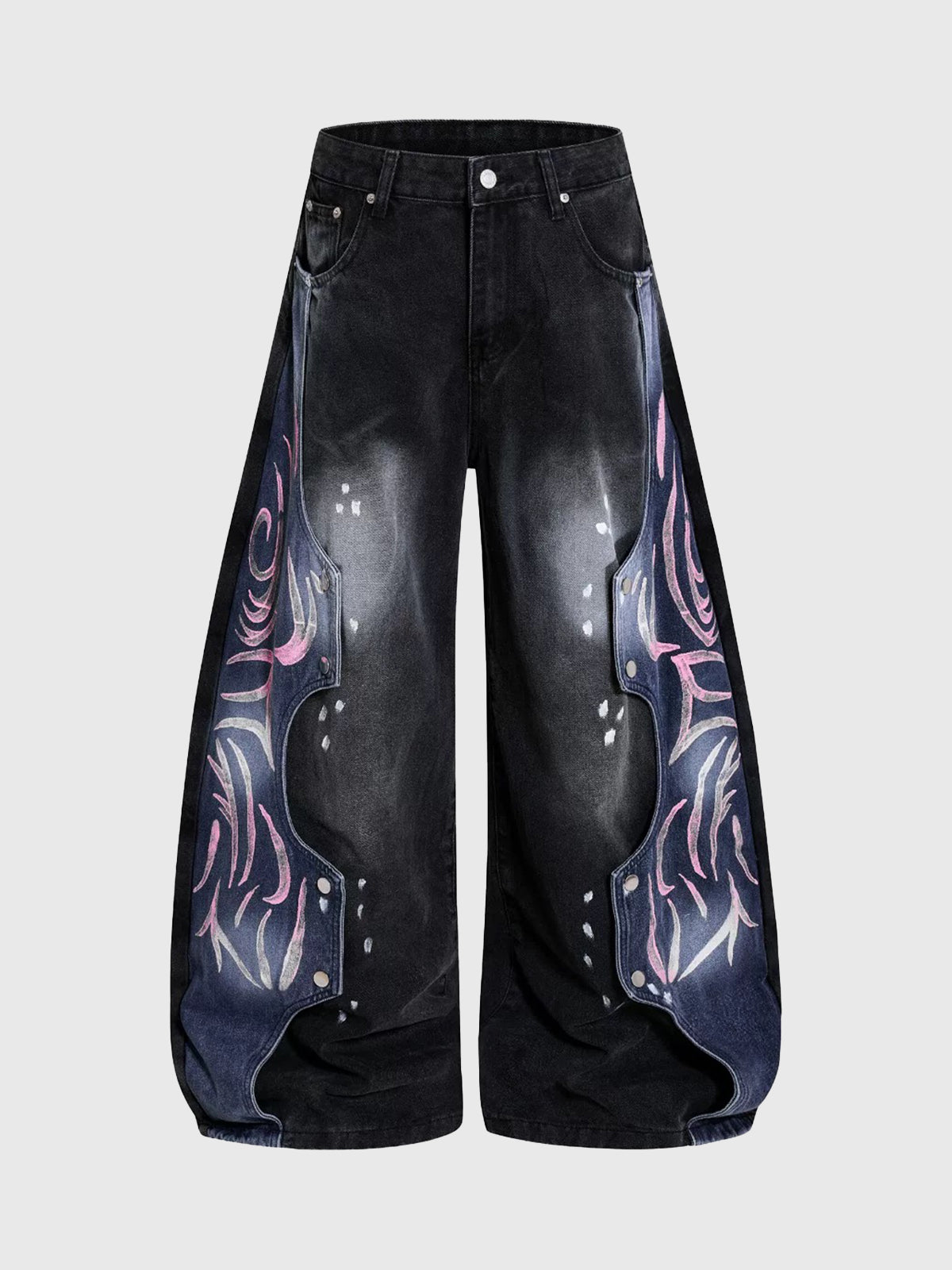 Brick Lane Wide-leg Graphic Pants - Black