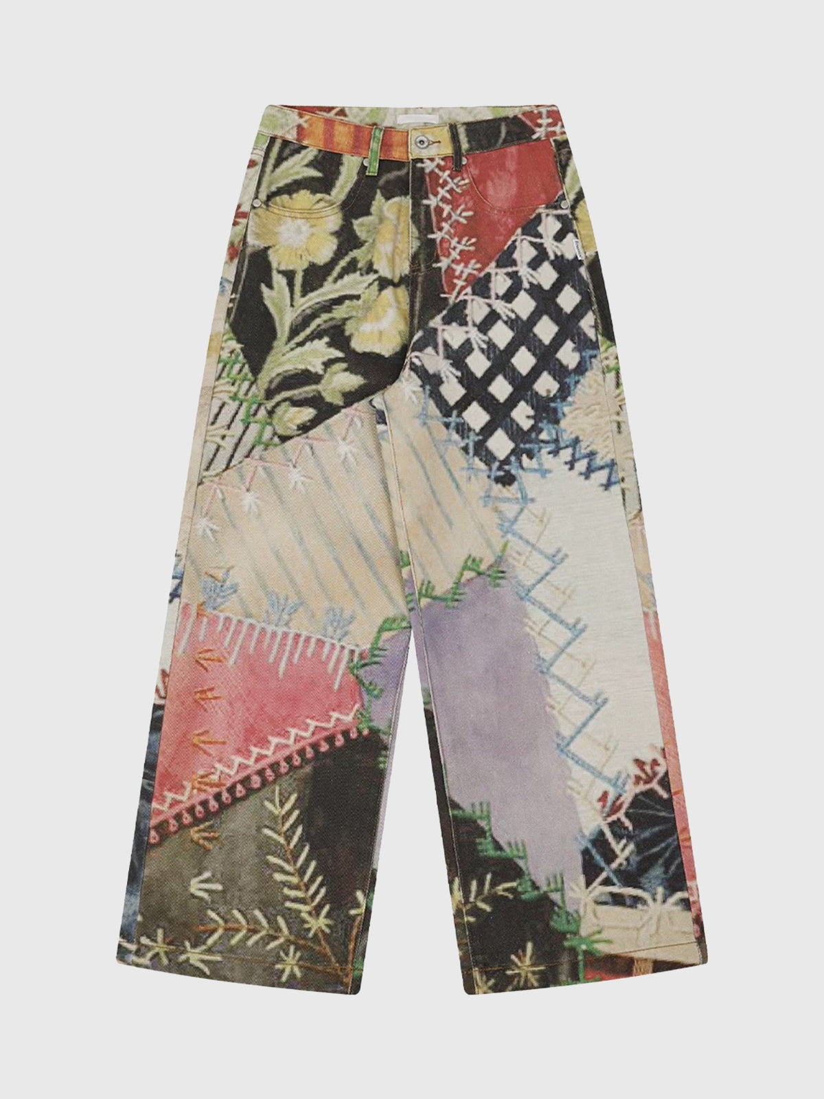 Patchwork Mood Wide-Leg Pants – Mixed Ivory