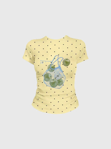 Brick Lane Skimming Dot Apple T-Shirt - Yellow