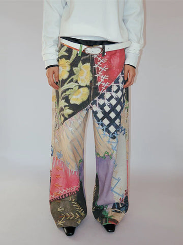Patchwork Mood Wide-Leg Pants – Mixed Ivory
