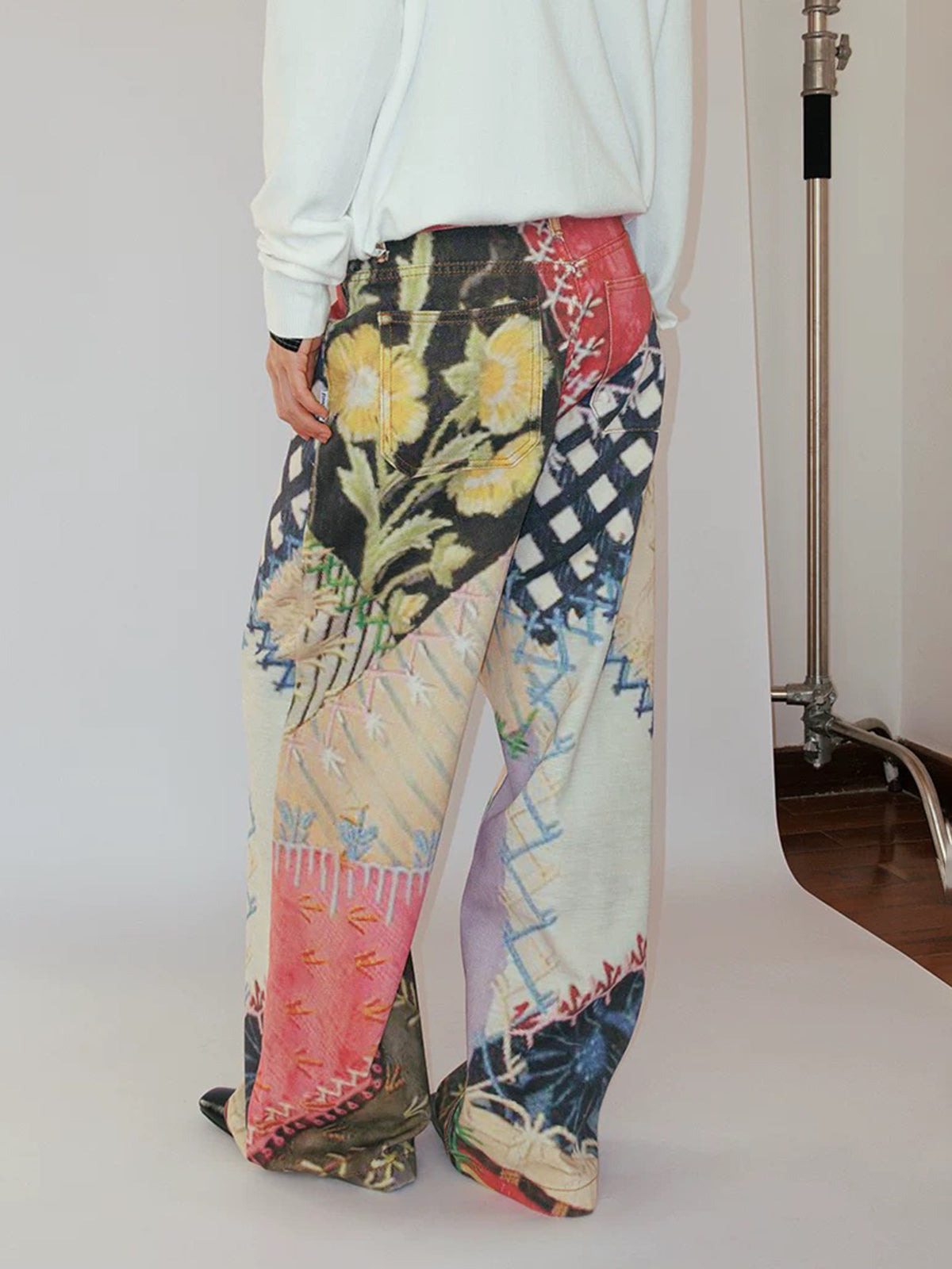 Patchwork Mood Wide-Leg Pants – Mixed Ivory