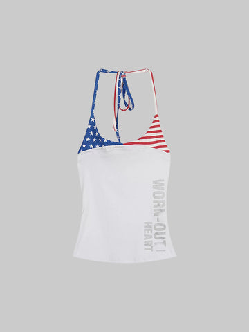 American Club Halter Flag Top - White