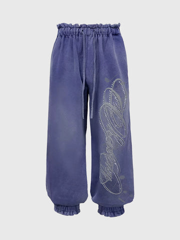 Brick Lane Lantern Rhinestone Sweatpants - Acid Blue