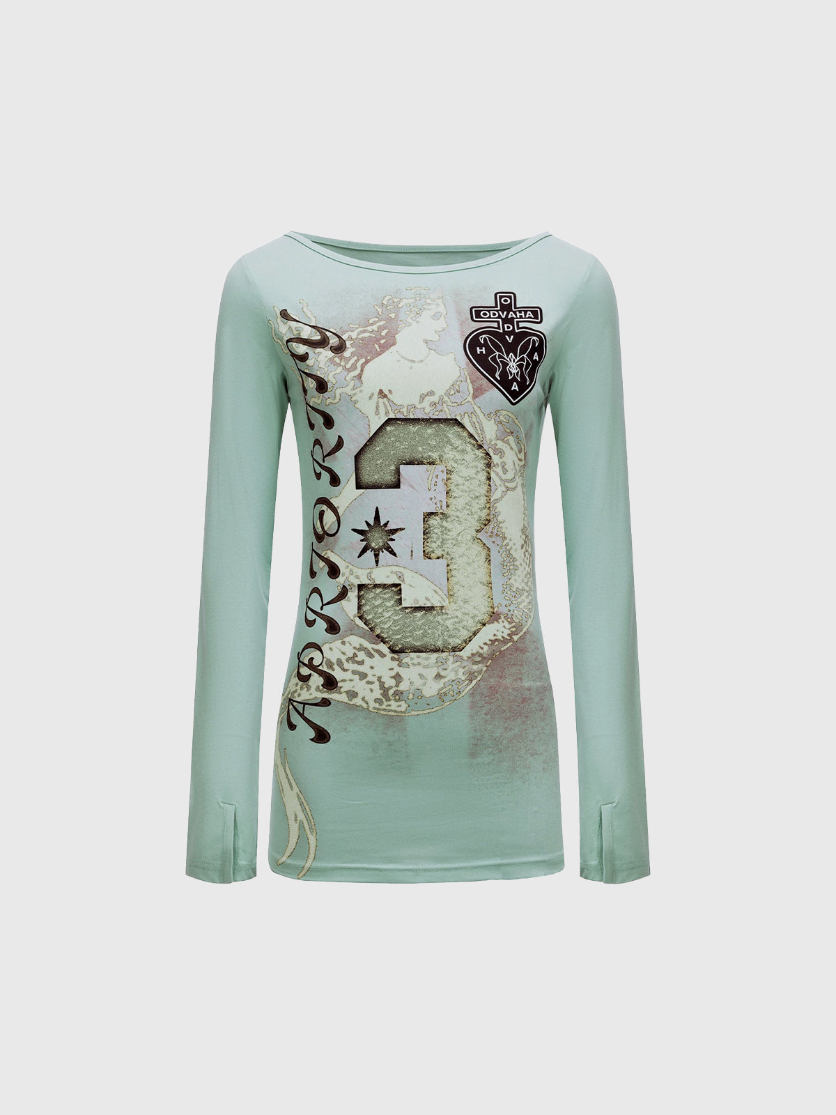 Brick Lane Skimming Graphic Long Sleeve Top - Mint