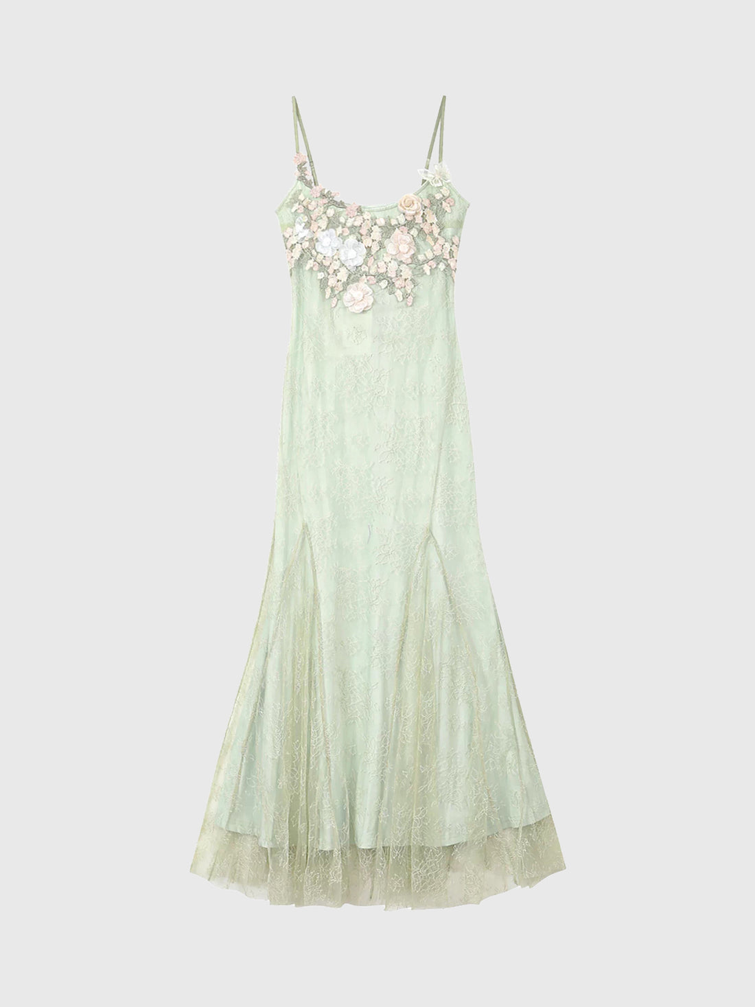 Dolled Office Waist-defining Mesh Flowers Maxi Dress - Mint