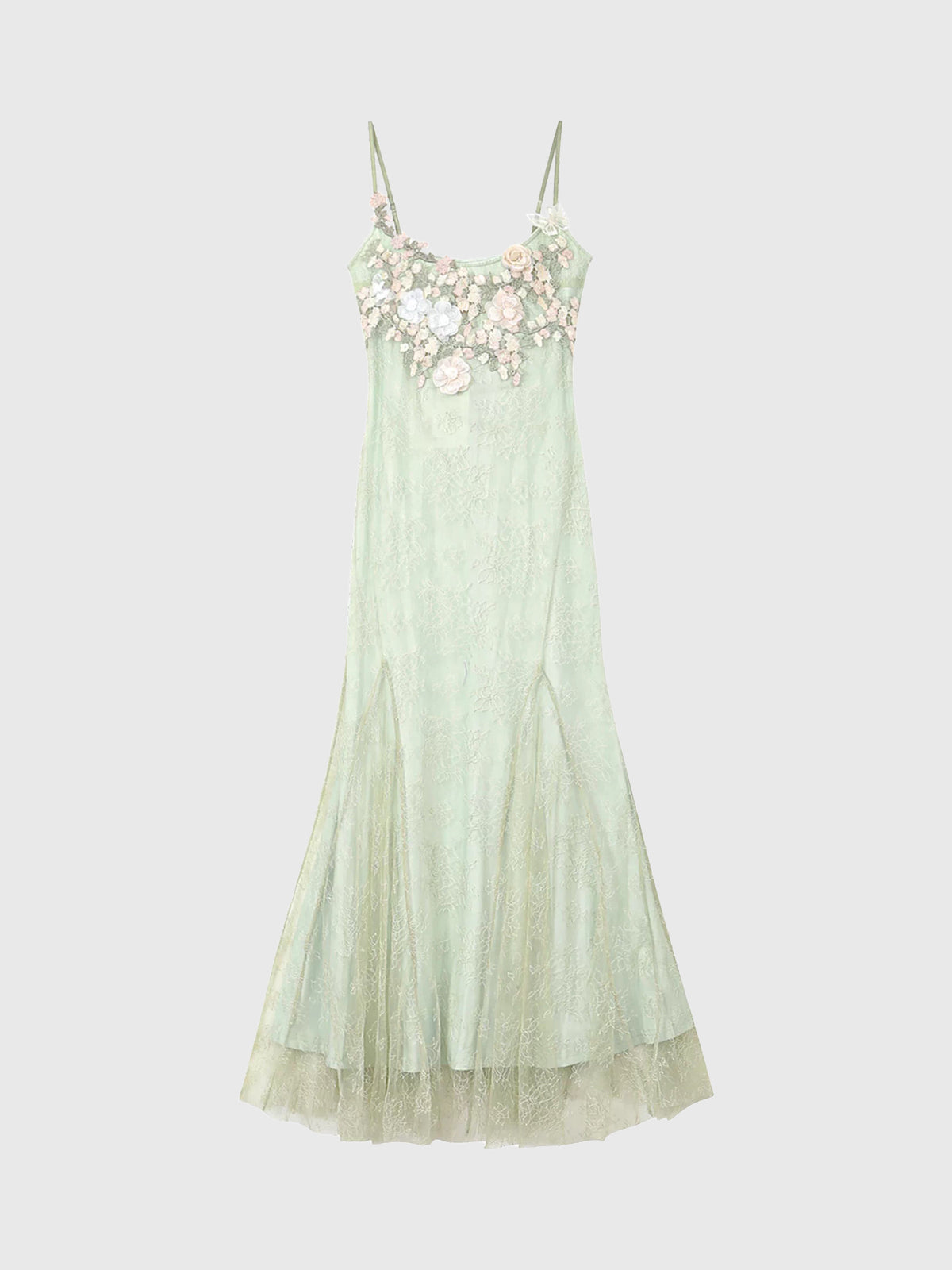 Dolled Office Waist-defining Mesh Flowers Maxi Dress - Mint