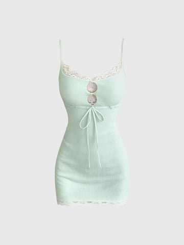 Dolled Office Layered-look Lace Mini Dress - Mint
