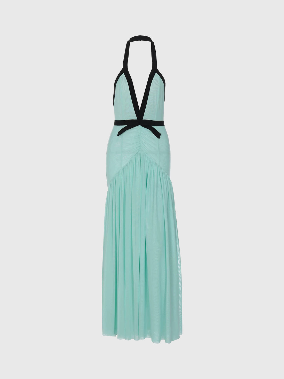 Dolled Office Halter Mesh Bow Maxi Dress - Aqua