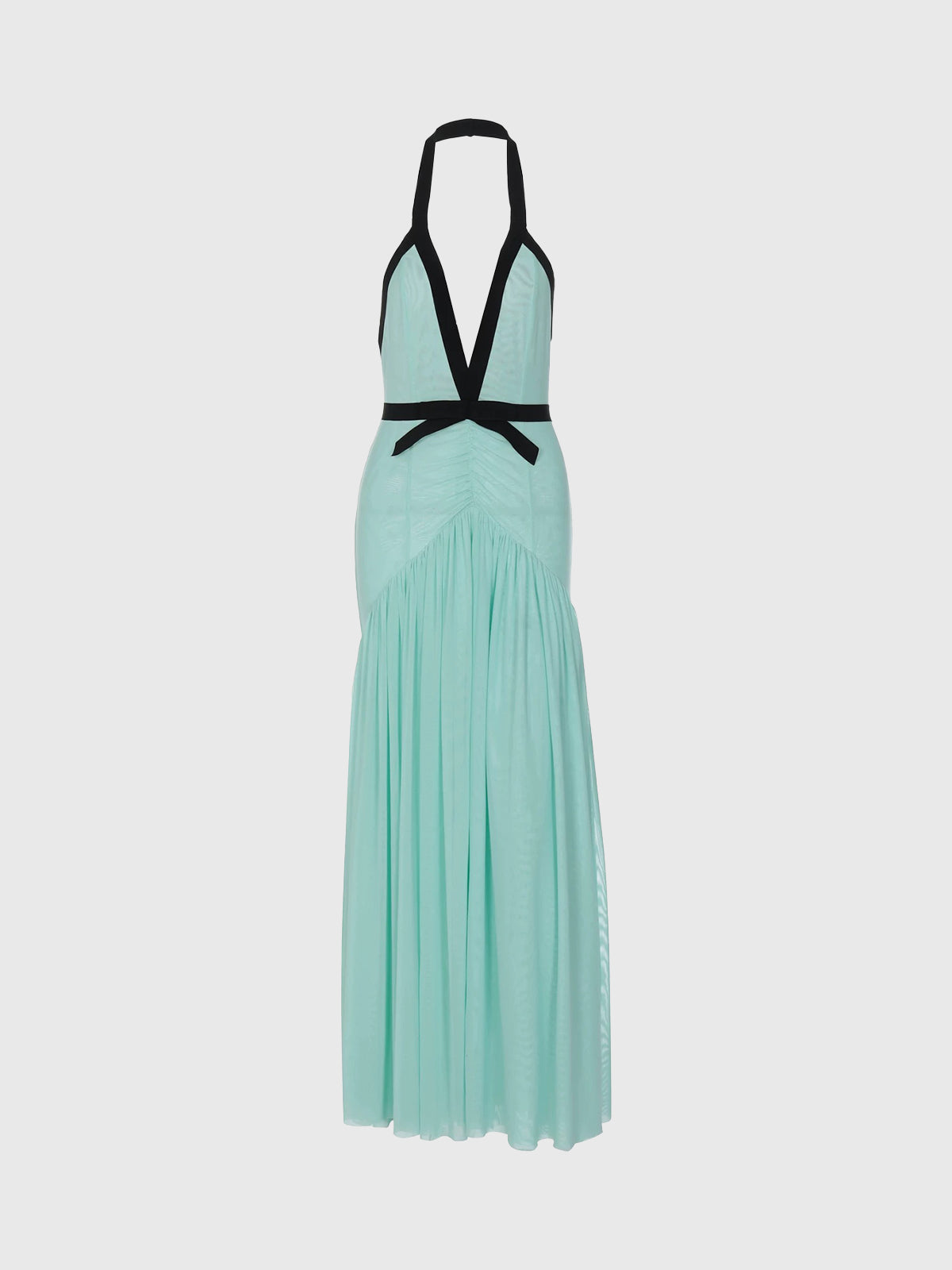 Dolled Office Halter Mesh Bow Maxi Dress - Aqua