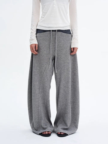Mixed Tempo Barrel Pants – Check Grey