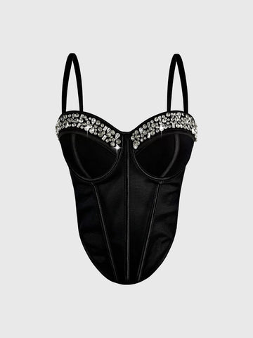 Brick Lane Skimming Rhinestone Cami Top - Black