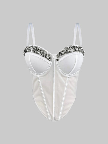 Brick Lane Skimming Rhinestone Cami Top - White