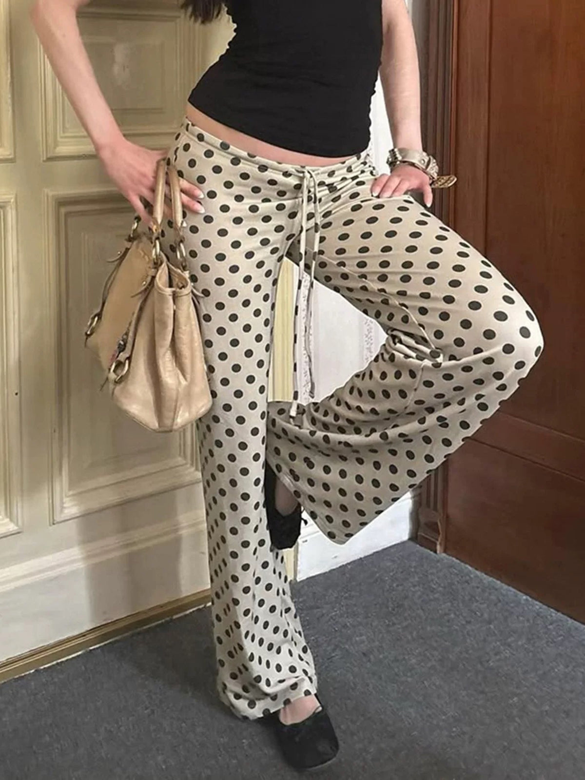 Brick Lane Flared Dot Pants - Brown