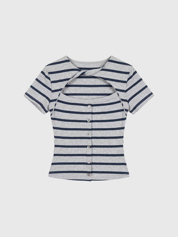 Brick Lane Skimming Stripe T-Shirt - Blue