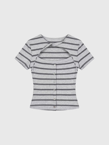 Brick Lane Skimming Stripe T-Shirt - Grey