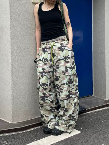 Brick Lane Wide-leg Camouflage Cargo Pants - Green