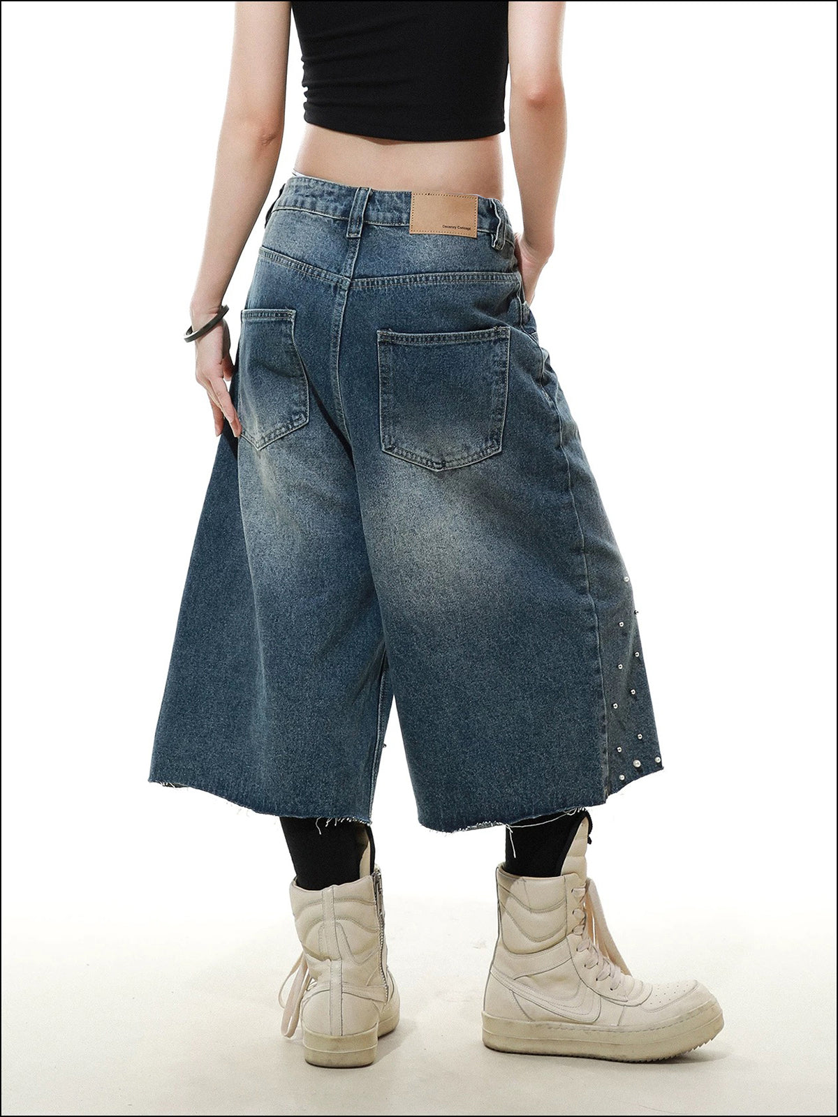Brick Lane Wide-leg Pearl Jorts - Blue