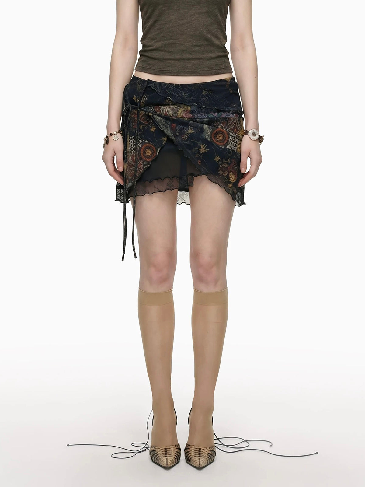 Brick Lane Skimming Mesh Mini Skirt - Black