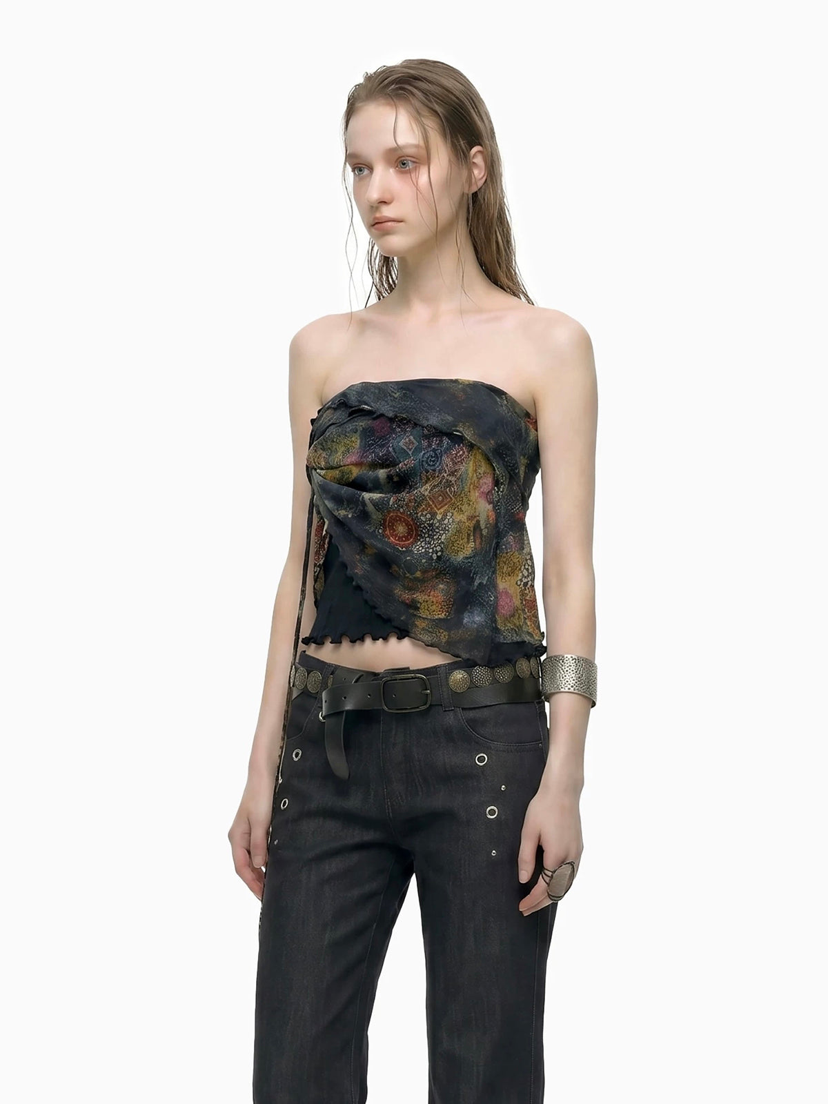 Brick Lane Skimming Mesh Tube Top - Black