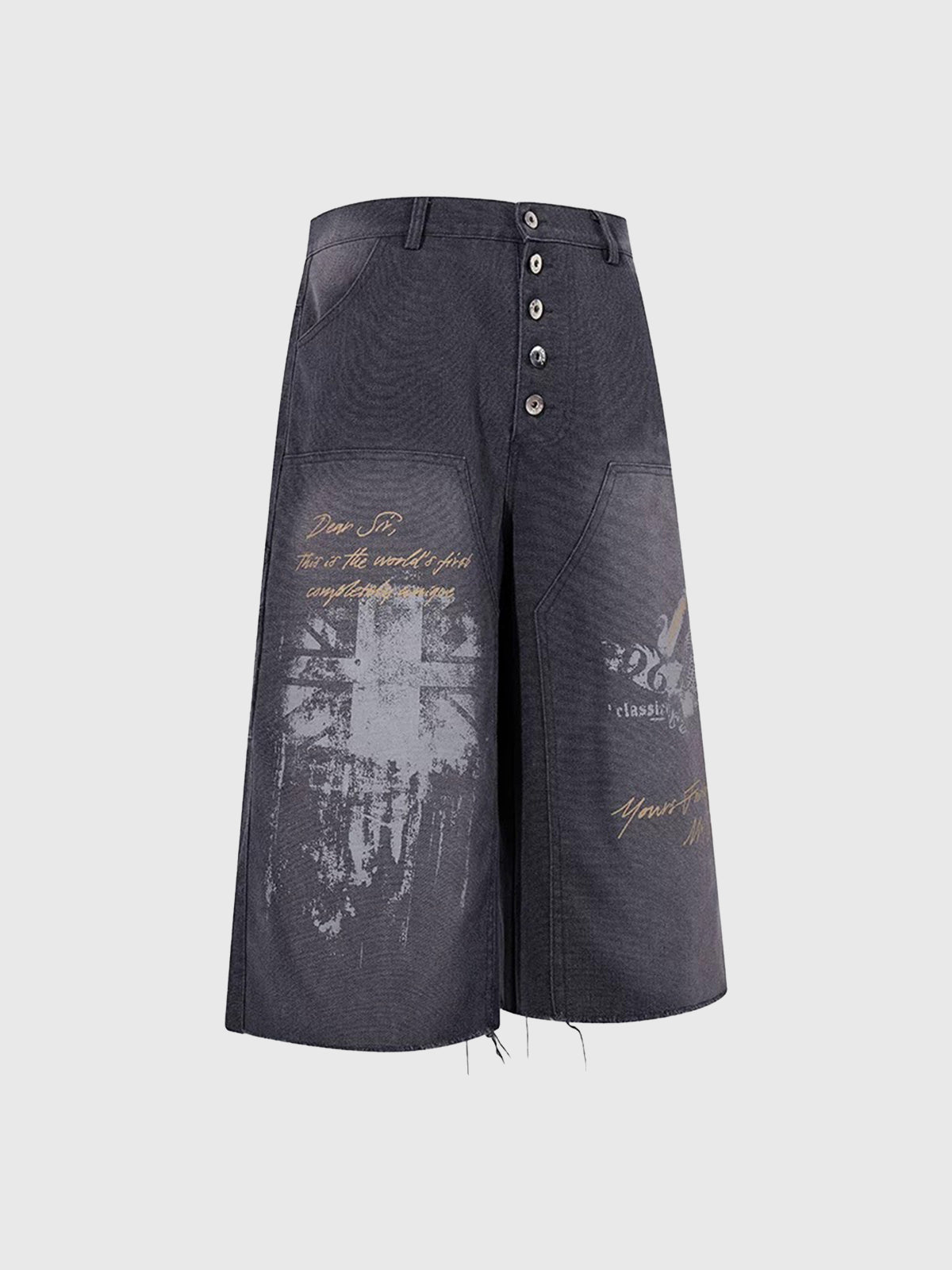 Brick Lane Wide-leg Print Jorts - Grey