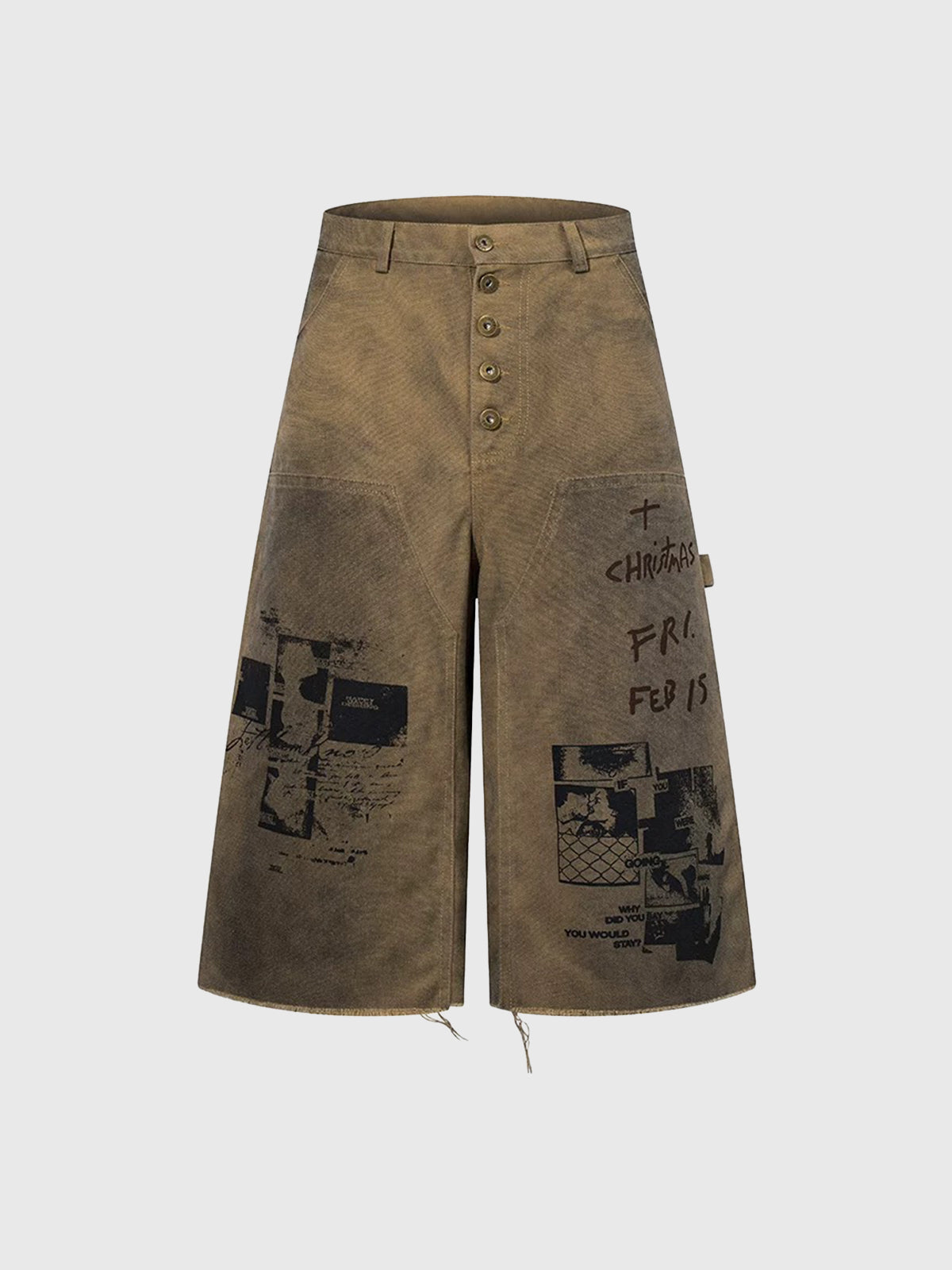 Brick Lane Wide-leg Print Jorts - Brown