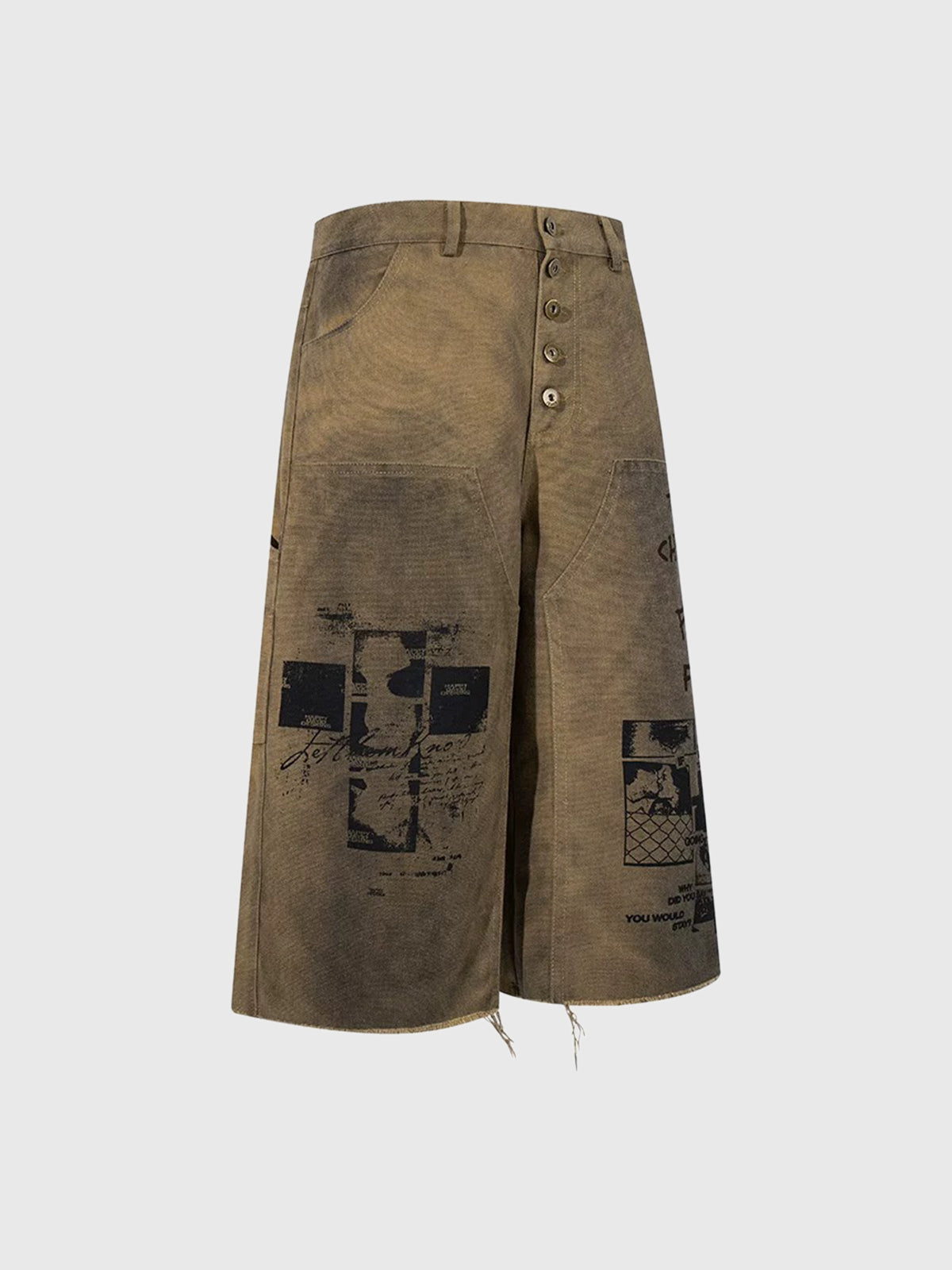 Brick Lane Wide-leg Print Jorts - Brown