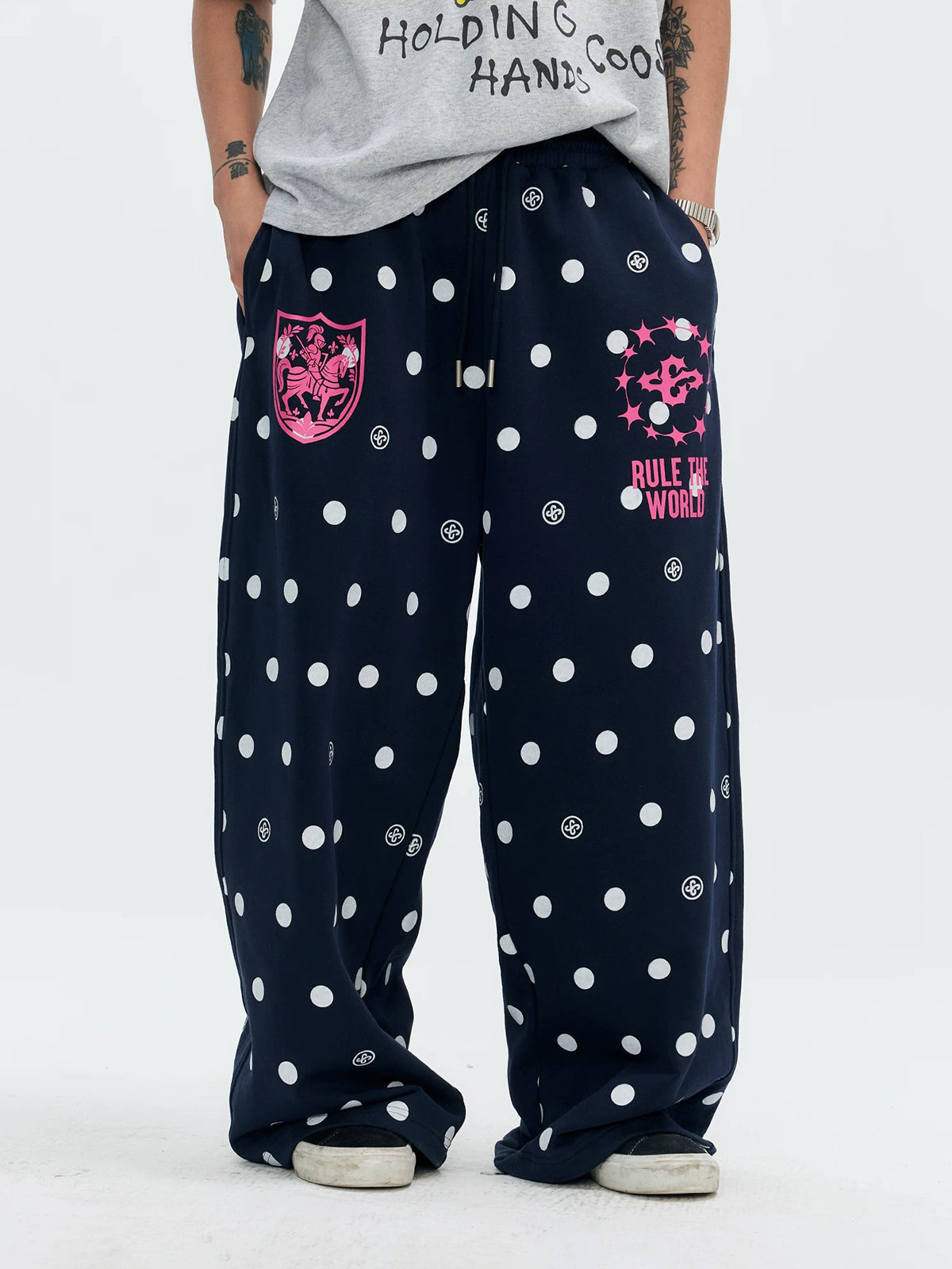 Brick Lane Wide-leg Dot Sweatpants - Black
