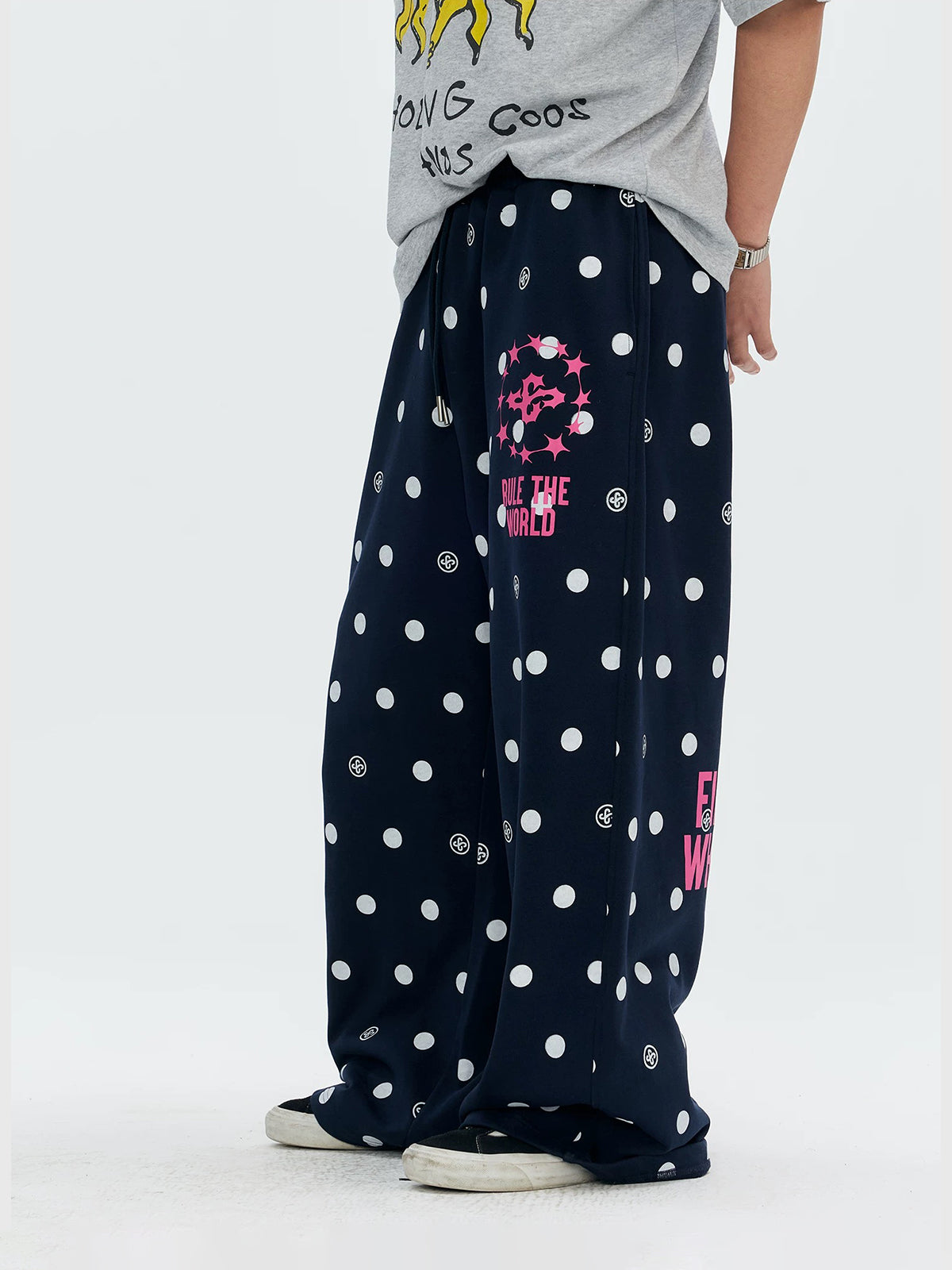 Brick Lane Wide-leg Dot Sweatpants - Black