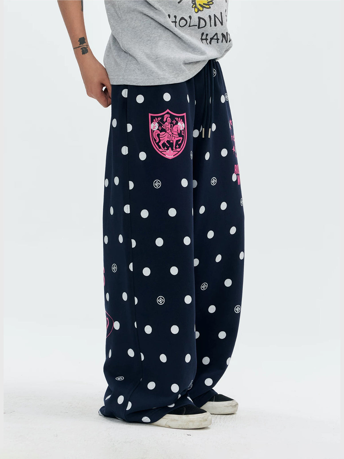 Brick Lane Wide-leg Dot Sweatpants - Black