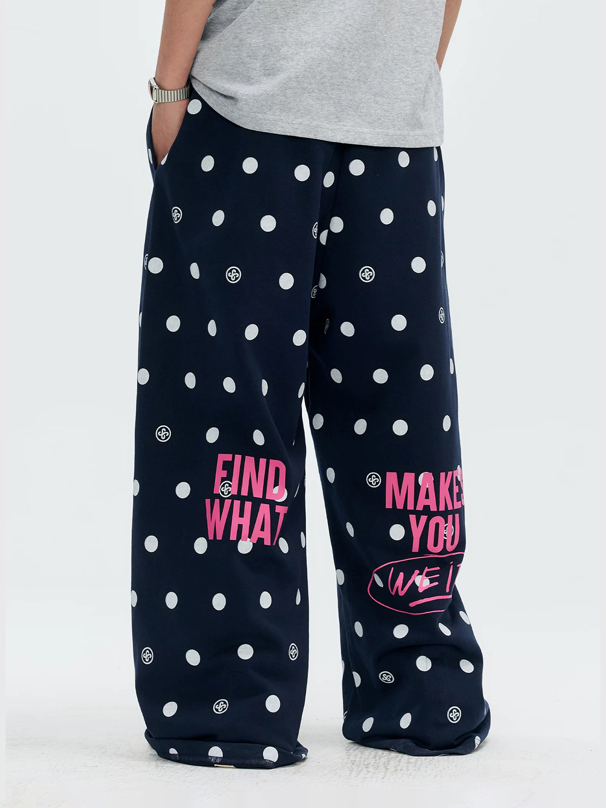 Brick Lane Wide-leg Dot Sweatpants - Black