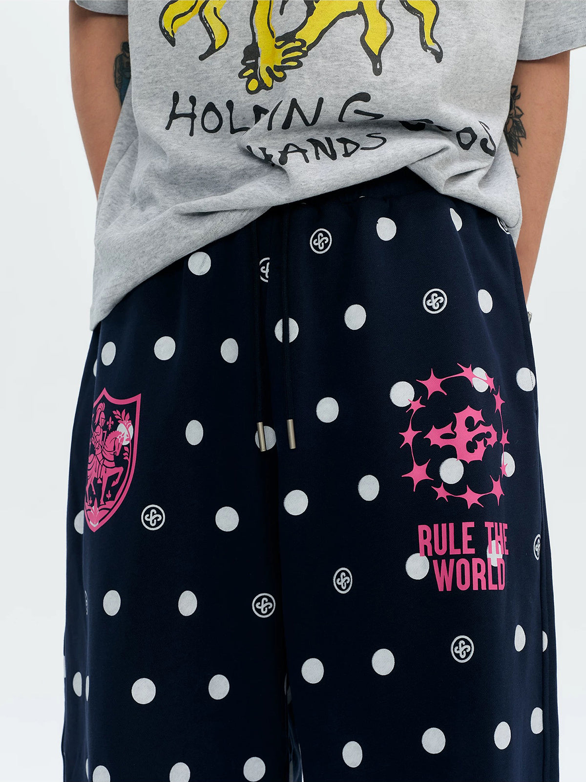 Brick Lane Wide-leg Dot Sweatpants - Black