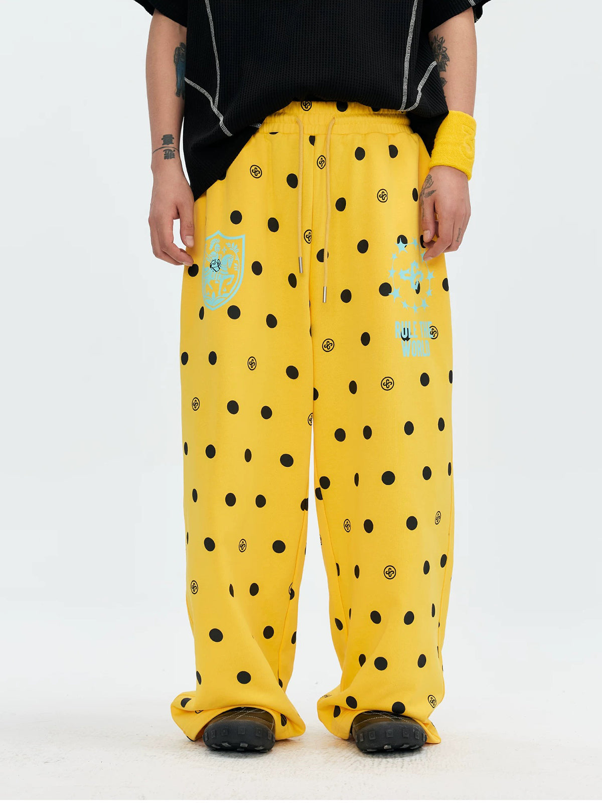 Brick Lane Wide-leg Dot Sweatpants - Yellow
