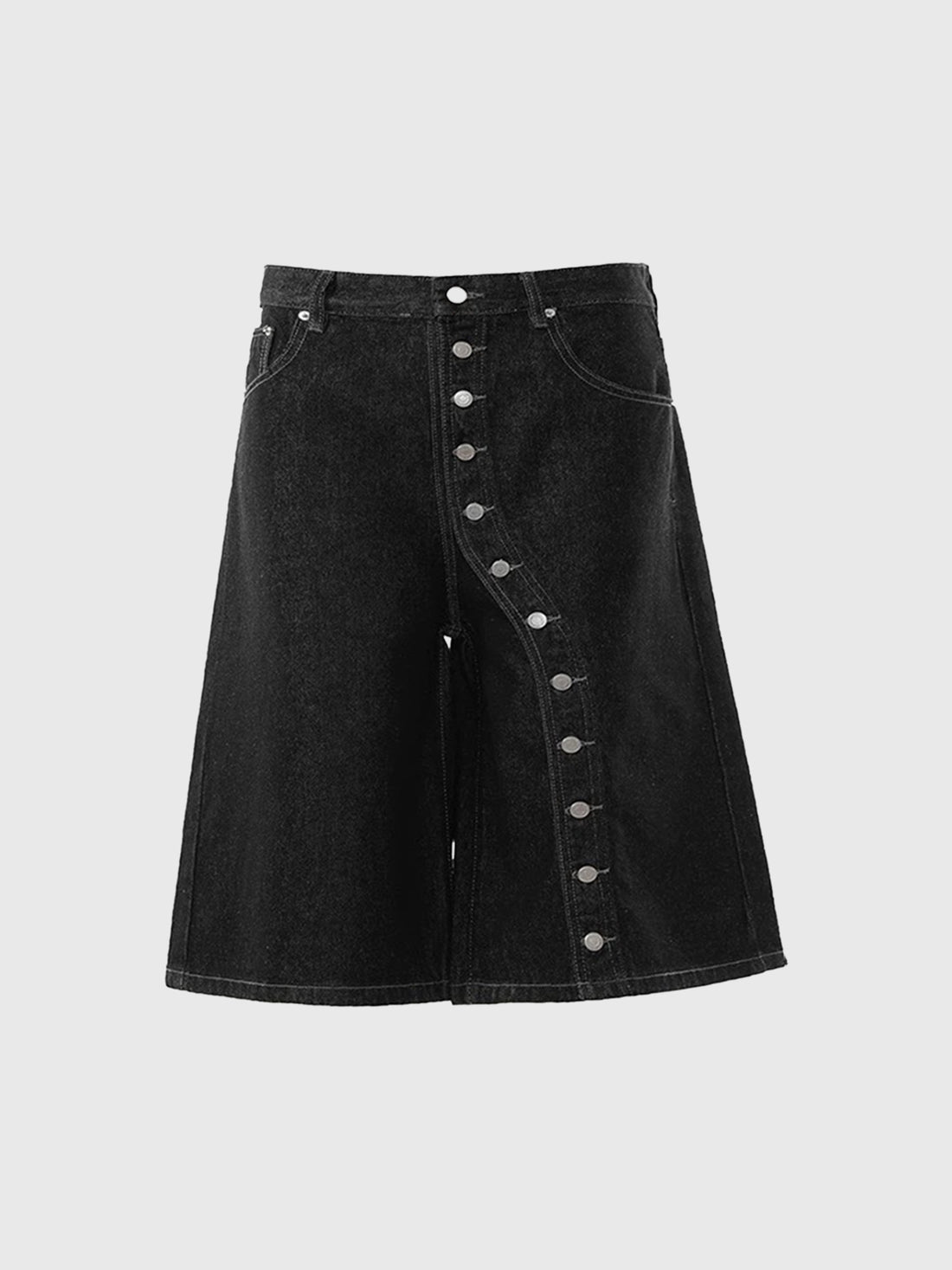 Brick Lane Wide-leg Button Jorts - Black