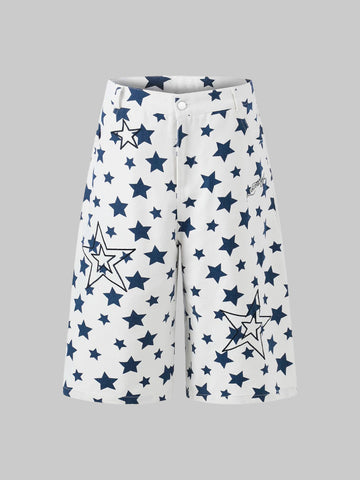 Brick Lane Wide-leg Star Jorts - Acid Blue