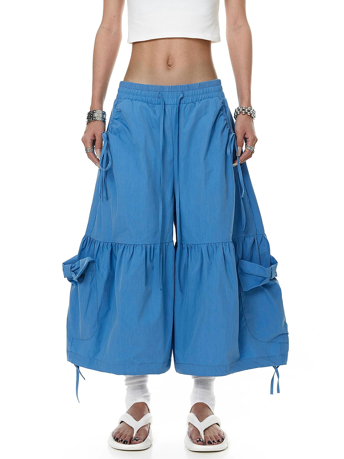 Brick Lane Wide-leg Bow Cargo Pants - Acid Blue