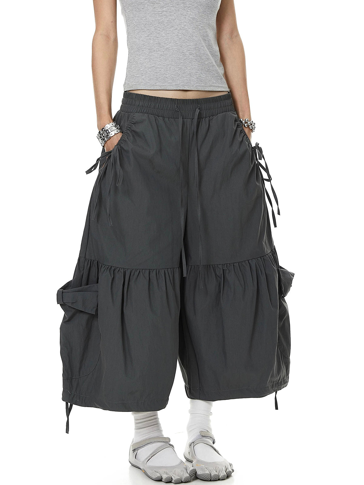 Brick Lane Wide-leg Bow Cargo Pants - Black