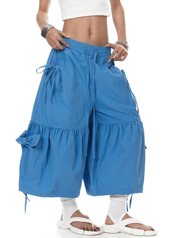 Brick Lane Wide-leg Bow Cargo Pants - Acid Blue