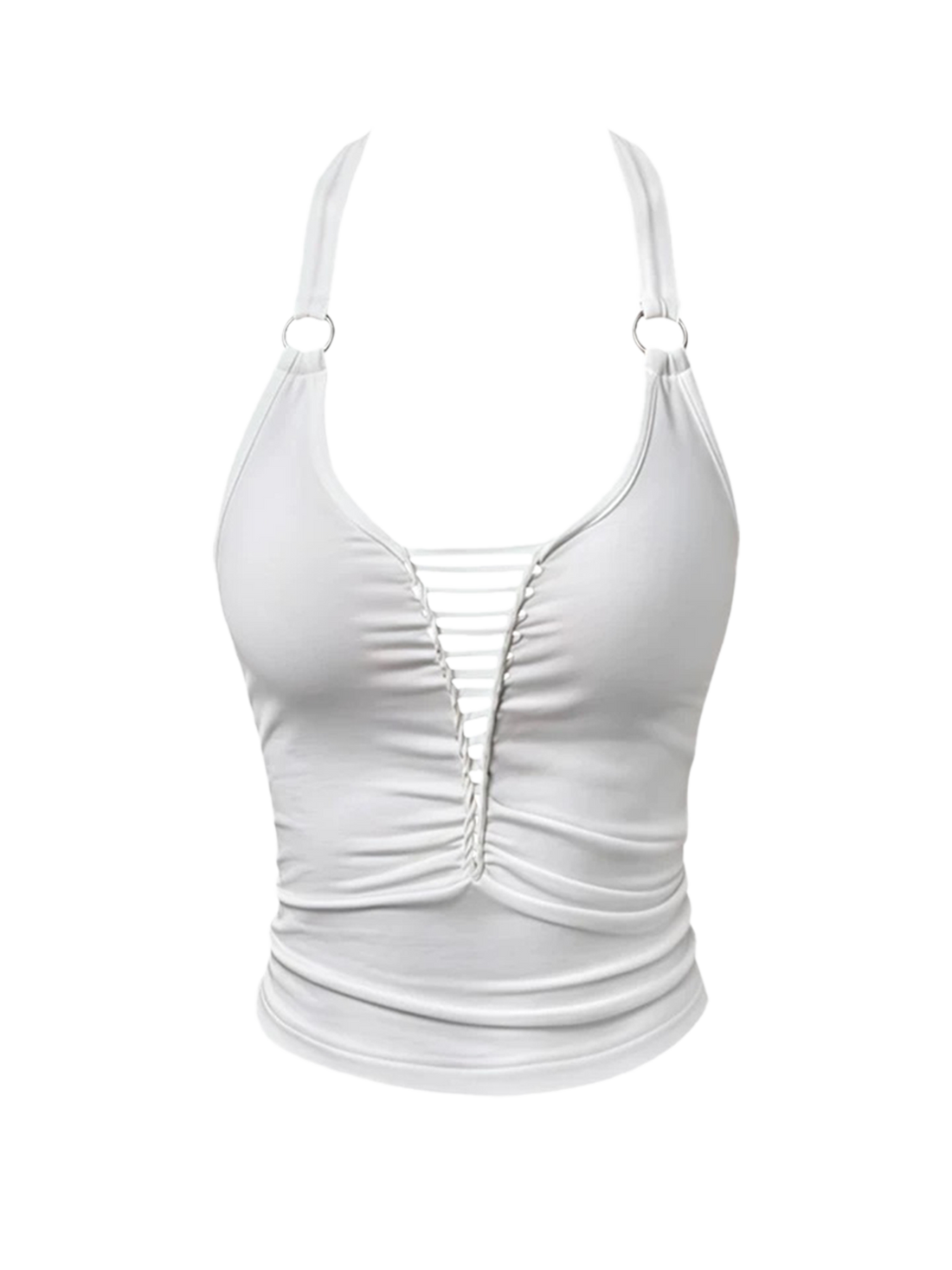 Brick Lane Halter Cut Out Tank Top - White