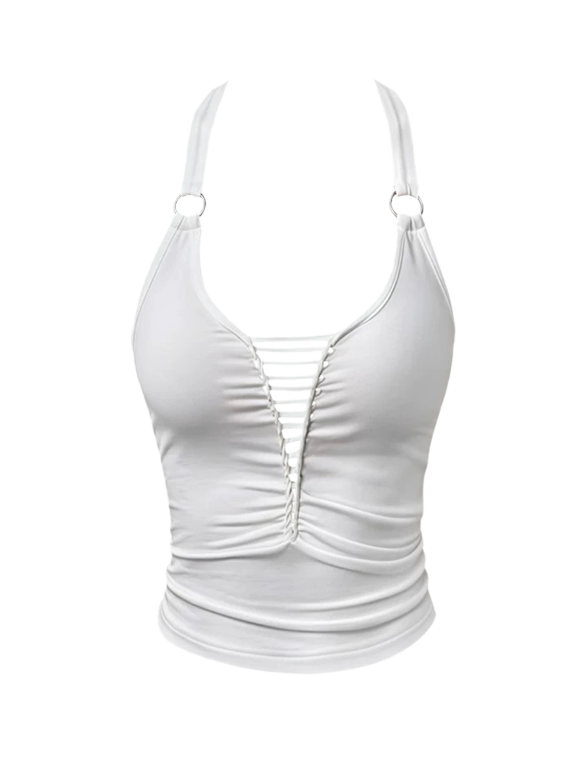 Brick Lane Halter Cut Out Tank Top - White