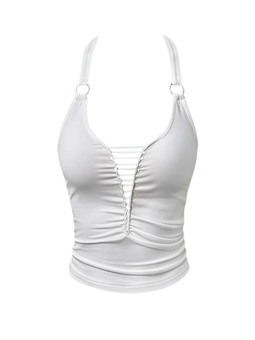 Brick Lane Halter Cut Out Tank Top - White