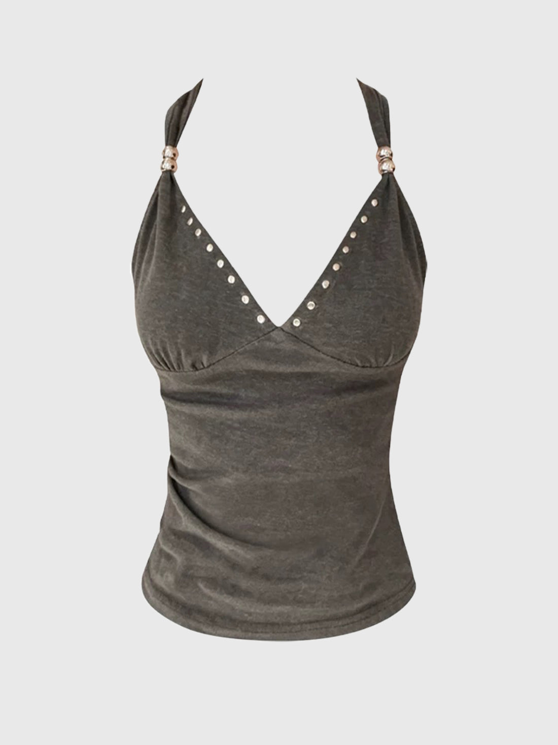 Brick Lane Halter Crisscross Tank Top - Grey