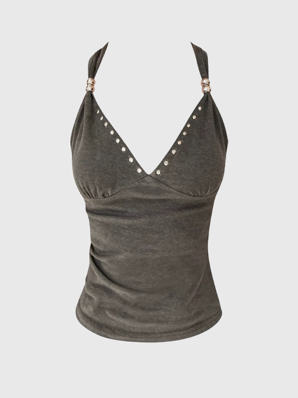 Brick Lane Halter Crisscross Tank Top - Grey