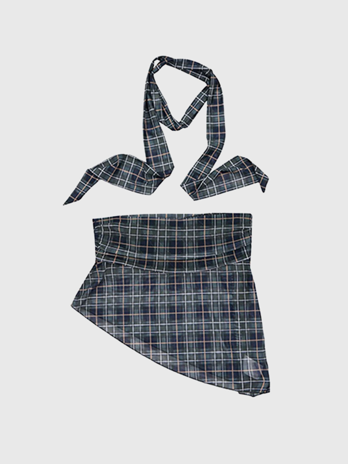 Brick Lane Asymmetric Mesh Check Tube Top - Black
