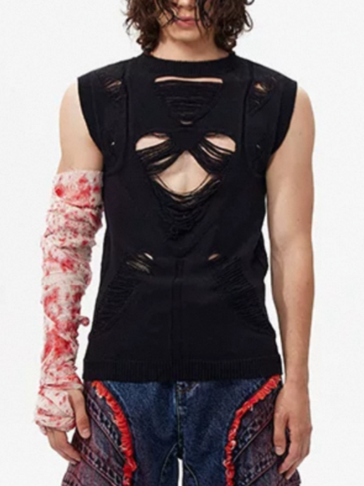 Brick Lane Skimming Heart Cut Out Tank Top - Black