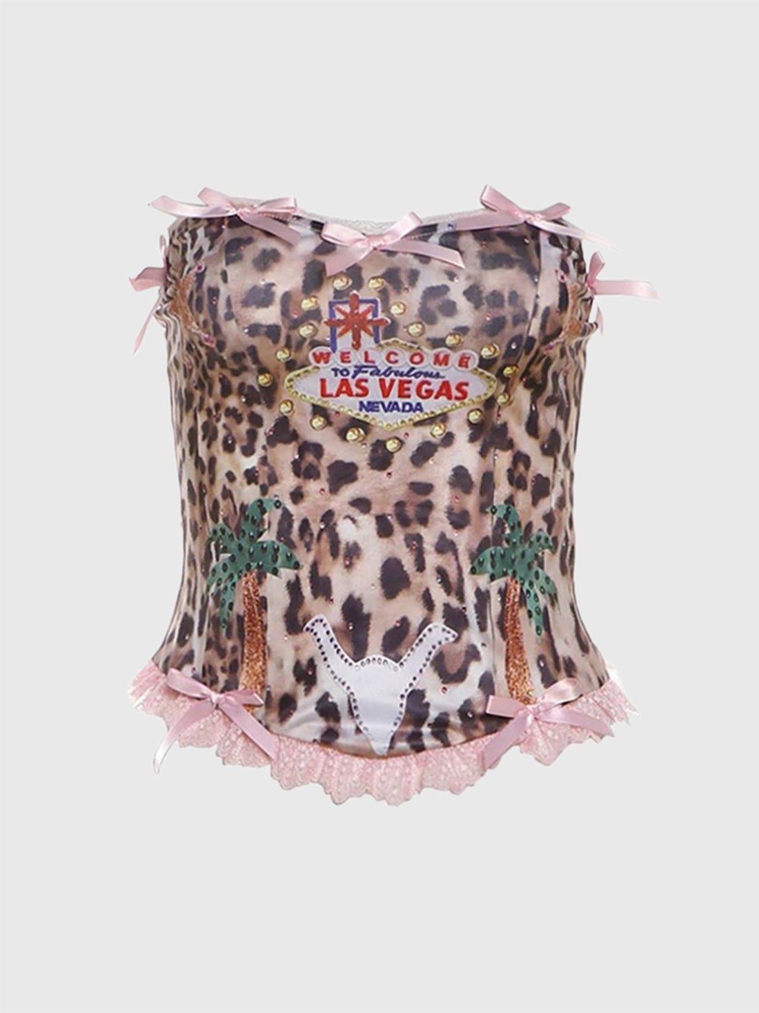 Brick Lane Skimming Lace Bow Leopard Cami - Pink