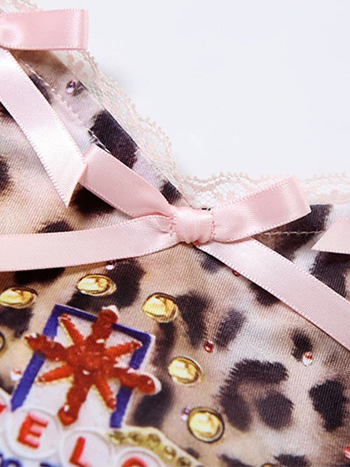 Brick Lane Skimming Lace Bow Leopard Cami - Pink